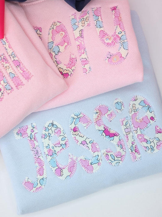 Girls Monogrammed Sweatshirt | Liberty Fabric Applique