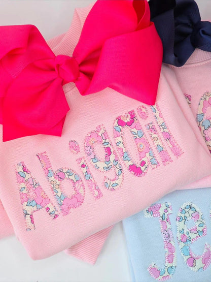Girls Monogrammed Sweatshirt | Liberty Fabric Applique