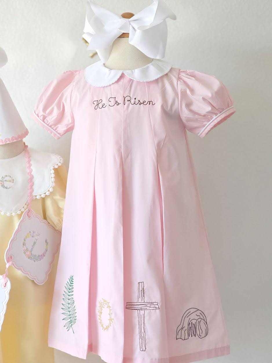 Easter Pleated Woven Dress - He His Risen