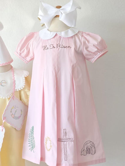 Easter Pleated Woven Dress - He His Risen