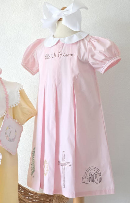 Easter Pleated Woven Dress - He His Risen