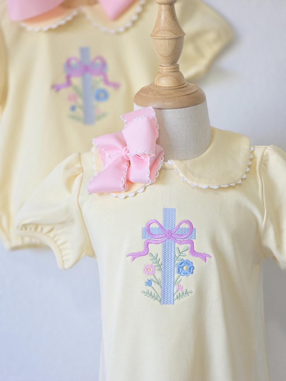 Girls Easter Dress with Colorful Cross