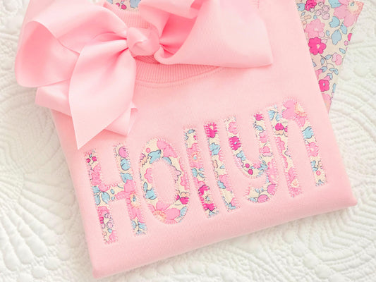 Girls Monogrammed Sweatshirt | Liberty Fabric Applique