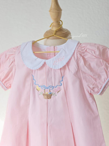 Easter Pleated Woven Dress - Easter Basket