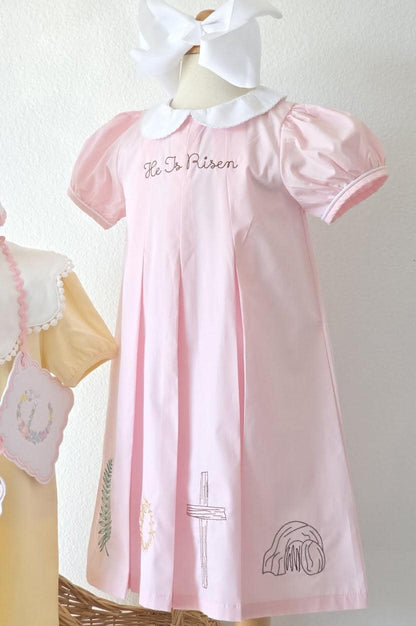 Easter Pleated Woven Dress - He His Risen