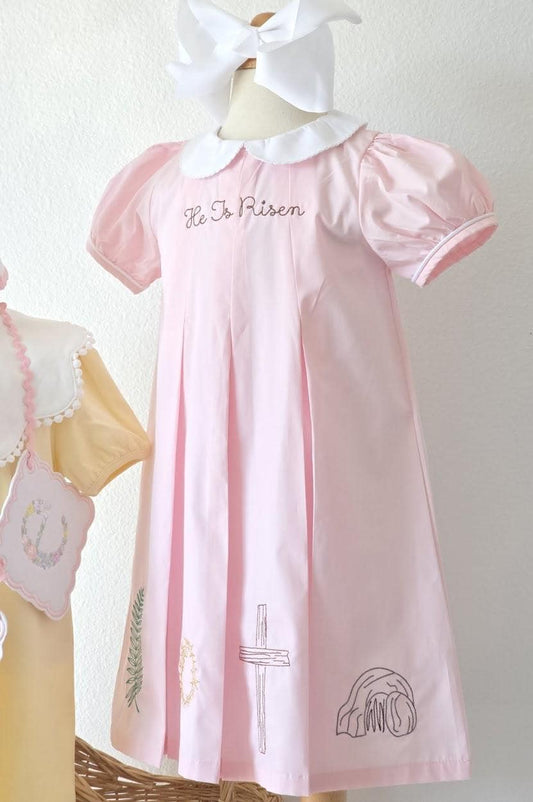 Easter Pleated Woven Dress - He His Risen