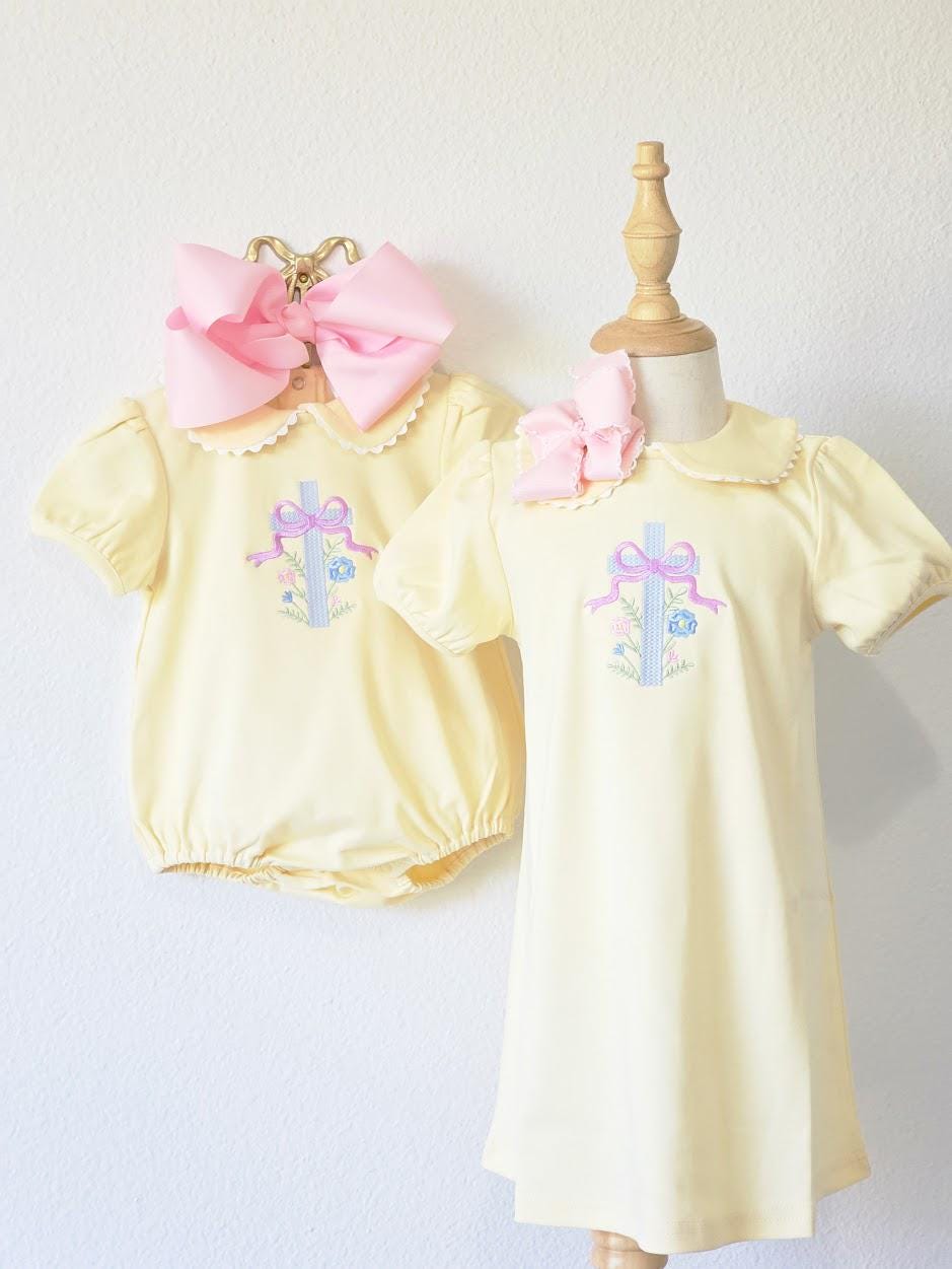 Girls Easter Dress with Colorful Cross