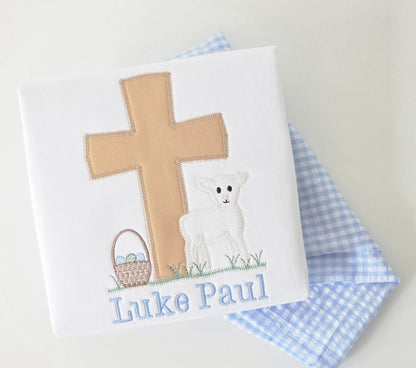 Boys Easter Shirt Lamb & Cross
