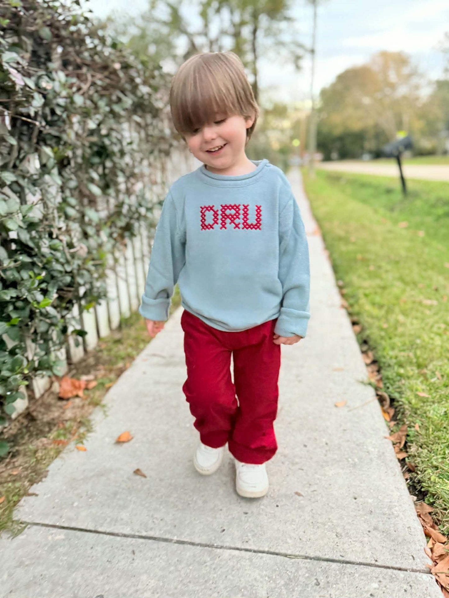 Roll Neck Sweater with Heirloom Cross Stitched Name