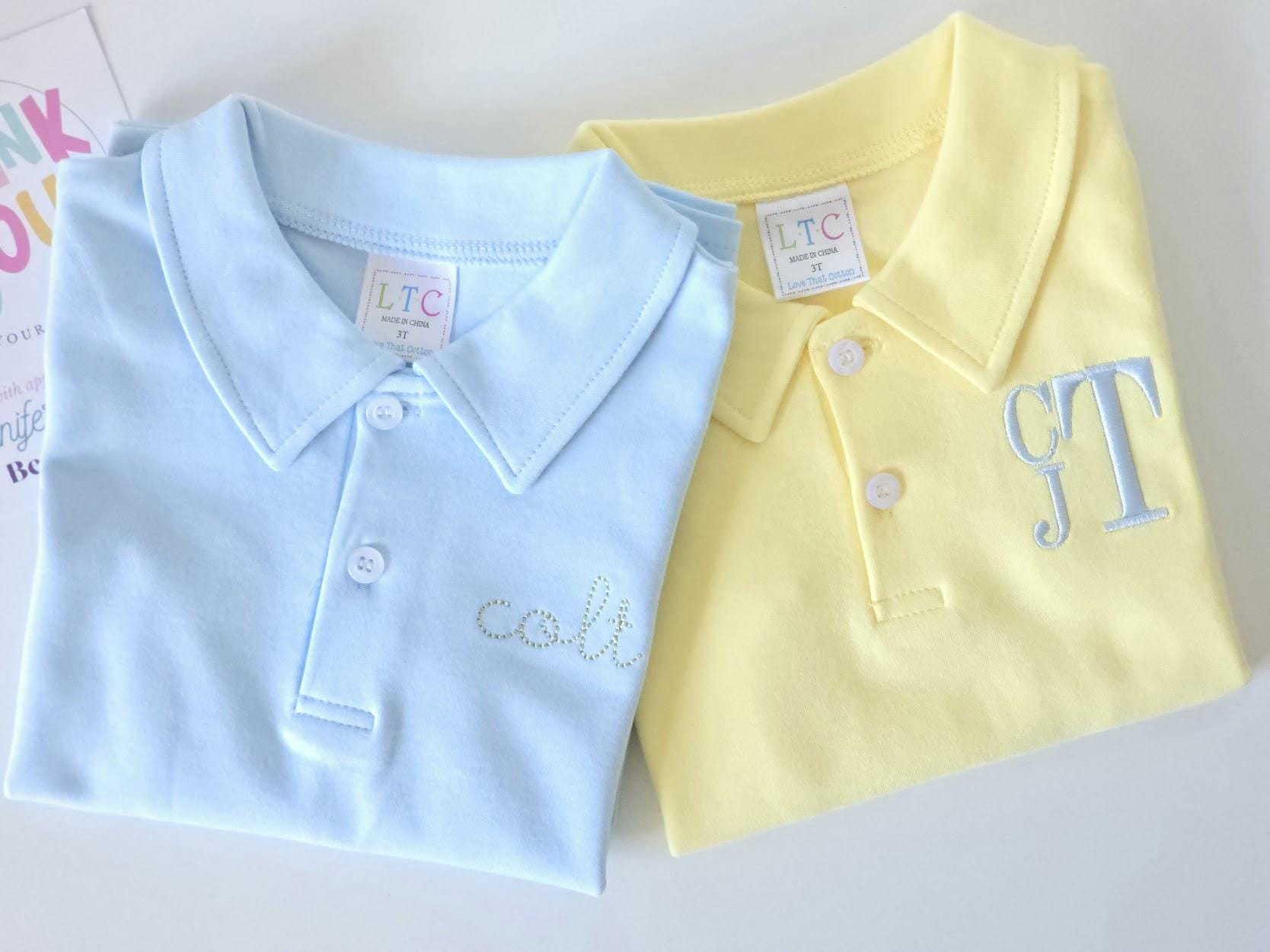 Personalized boys polo shirts with custom embroidery and monogram details