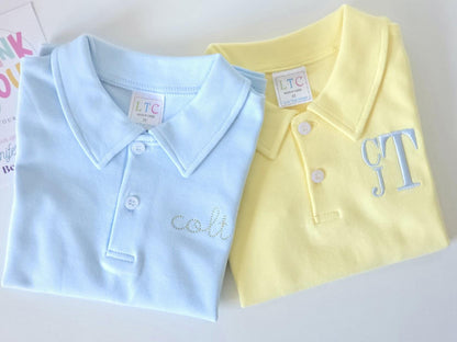 Personalized boys polo shirts with custom embroidery and monogram details