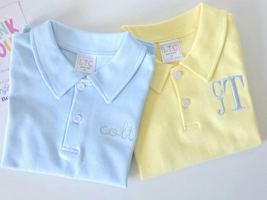 Personalized boys polo shirts with custom embroidery and monogram details